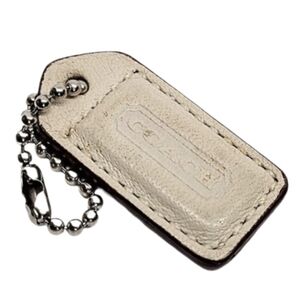 🆕1.5" Coach Double Sided White Tan Leather Hangtag Bag Fob Purse Charm Keychain